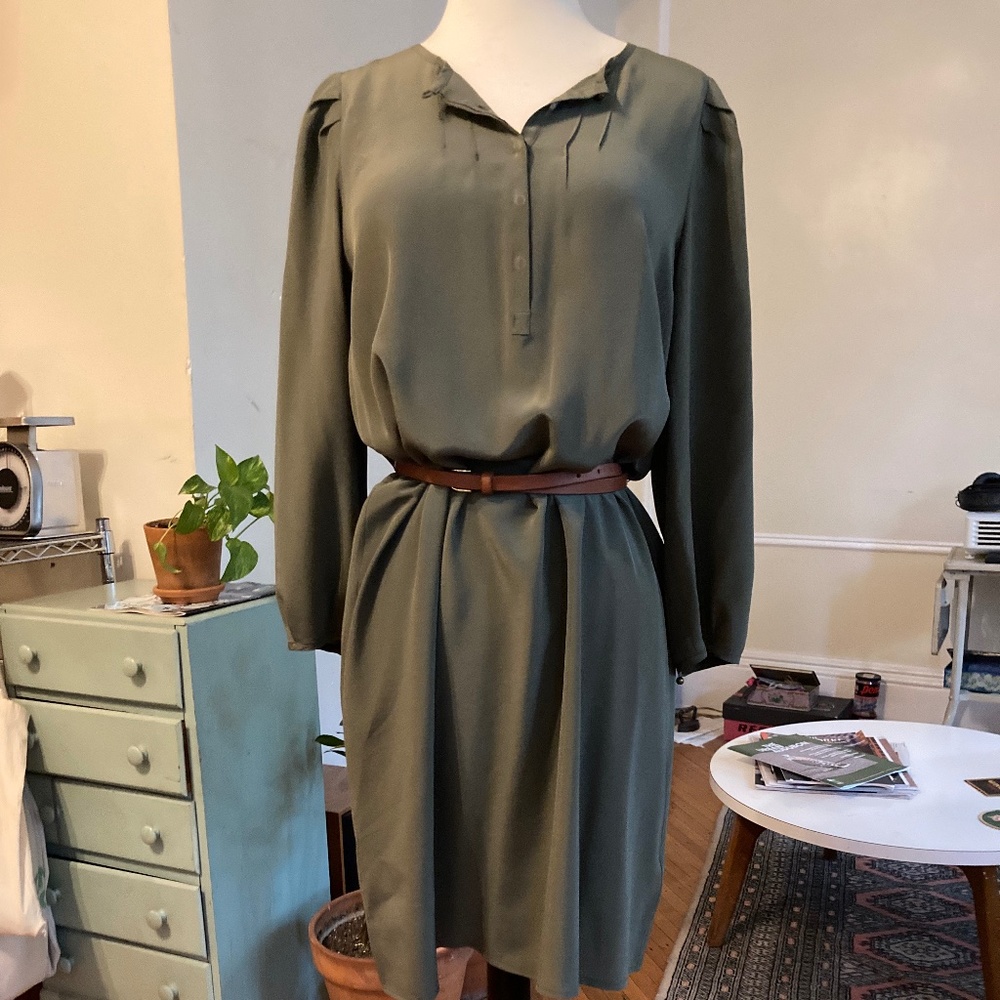 Broadway& Broome (Madewell) Olive Silk Shift Dress